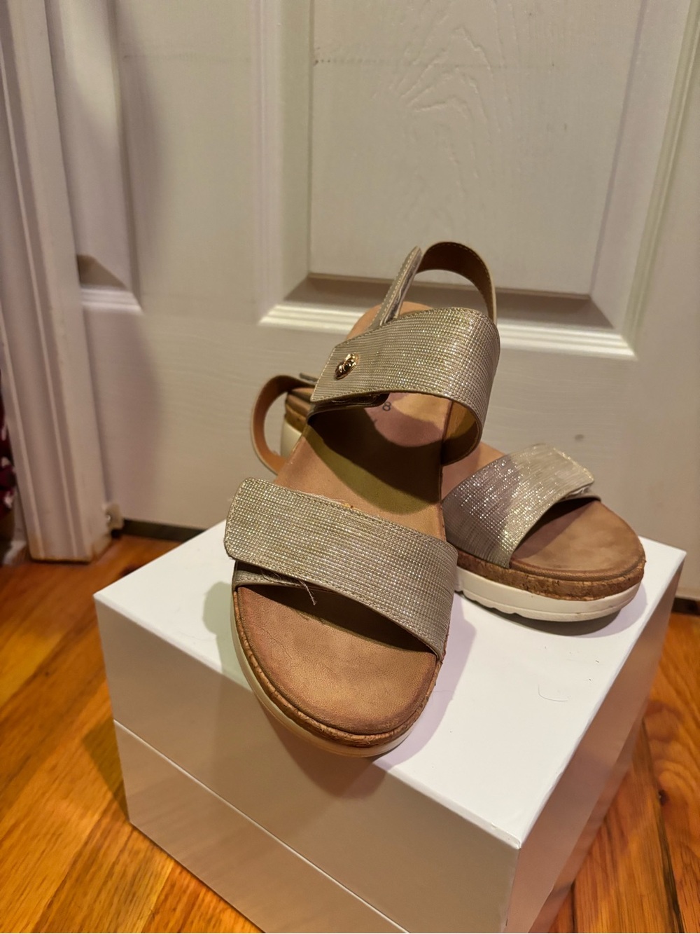Women's Metallic Beige Slingback Sandals - Comfortable Everyday Style